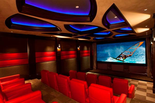 Home Theater Design, Red Seating, LED Lighting, Future Home
